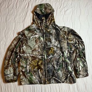 Russell Outdoor Mossy Oak RainTamer Mens Camo Jacket Rain Coat Size Large Hoodie